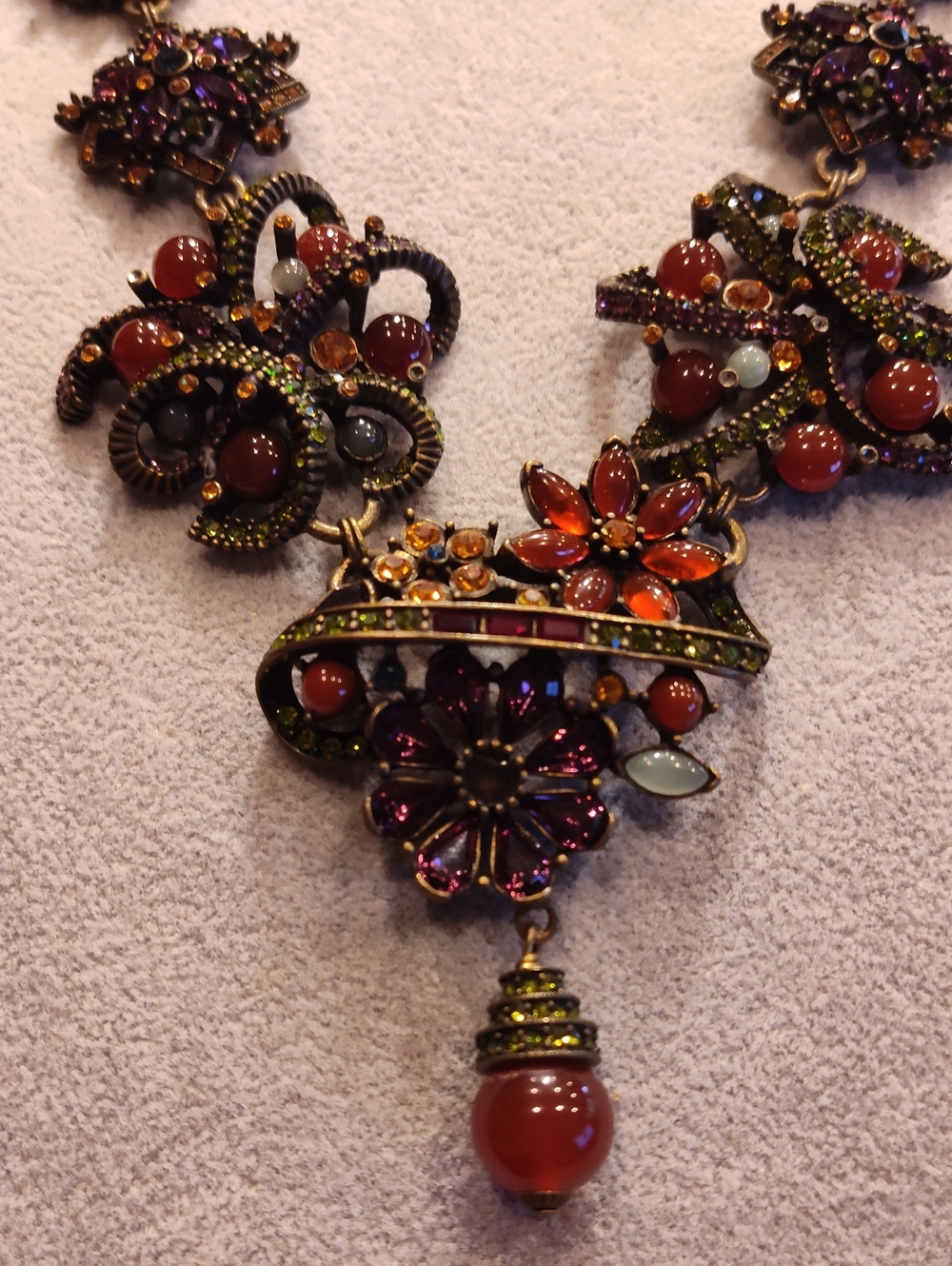 Heidi Daus "Whimsical Floral" Swavorski Crystals and Gems Statement Necklace